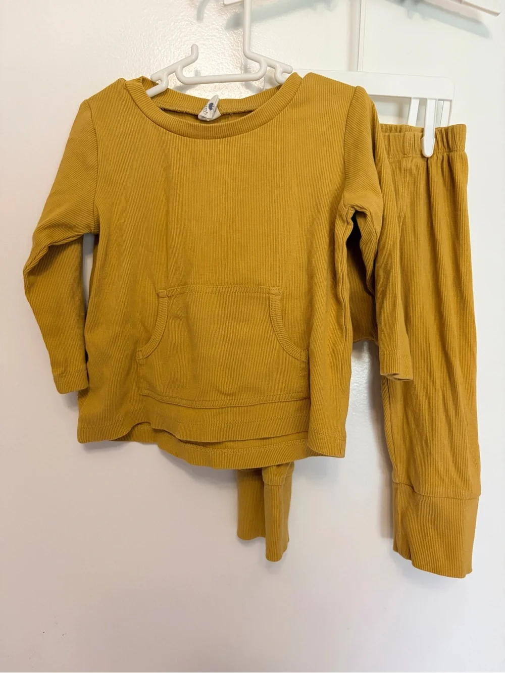 kate quinn Mustard Yellow Ribbed Kids Pajama Set